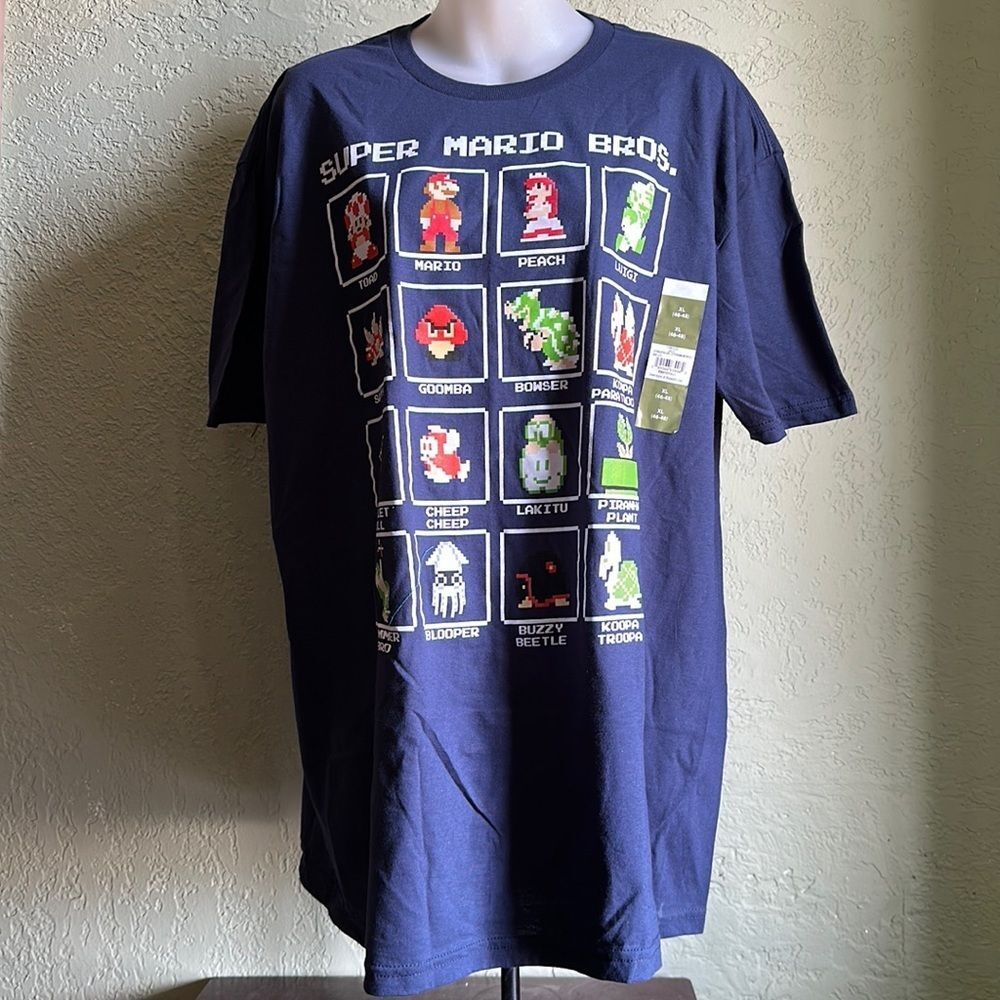 Super Mario Bros T-Shirt Dark Blue Short Sleeve Men’s Size XL Graphic Nintendo